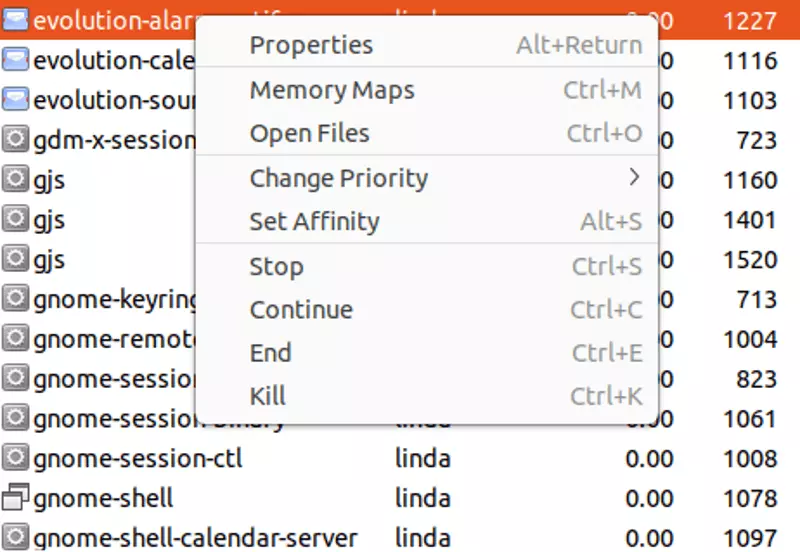 Immagine: Screenshot del menu a discesa nel task manager