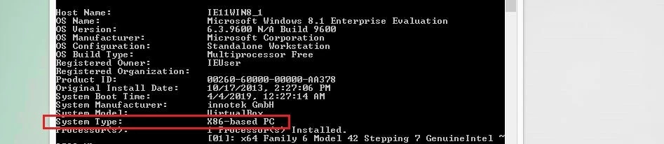 Immagine: Prompt dei comandi di Windows: output del comando “systeminfo”